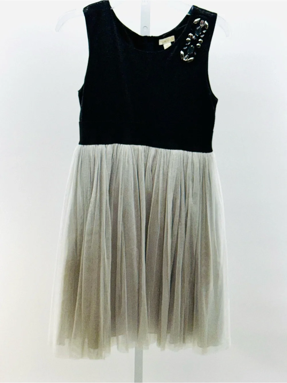 The Children's Place Black Bodice Cream Tulle Party Dress with Shoulder Gems